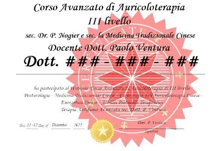 Attestato di Diploma di Auricoloterapia 